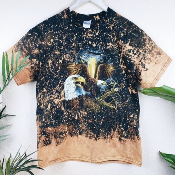 Gildan Distressed Unisex Oversized Tee sz L Eagles Print Bleach Design Patriotic - Picture 1 of 9